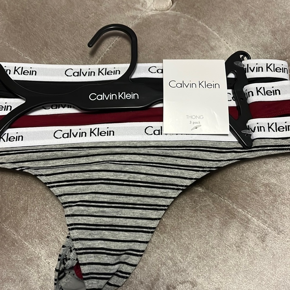 Calvin Klein 3 pack thong underwear, black, burgundy and gray